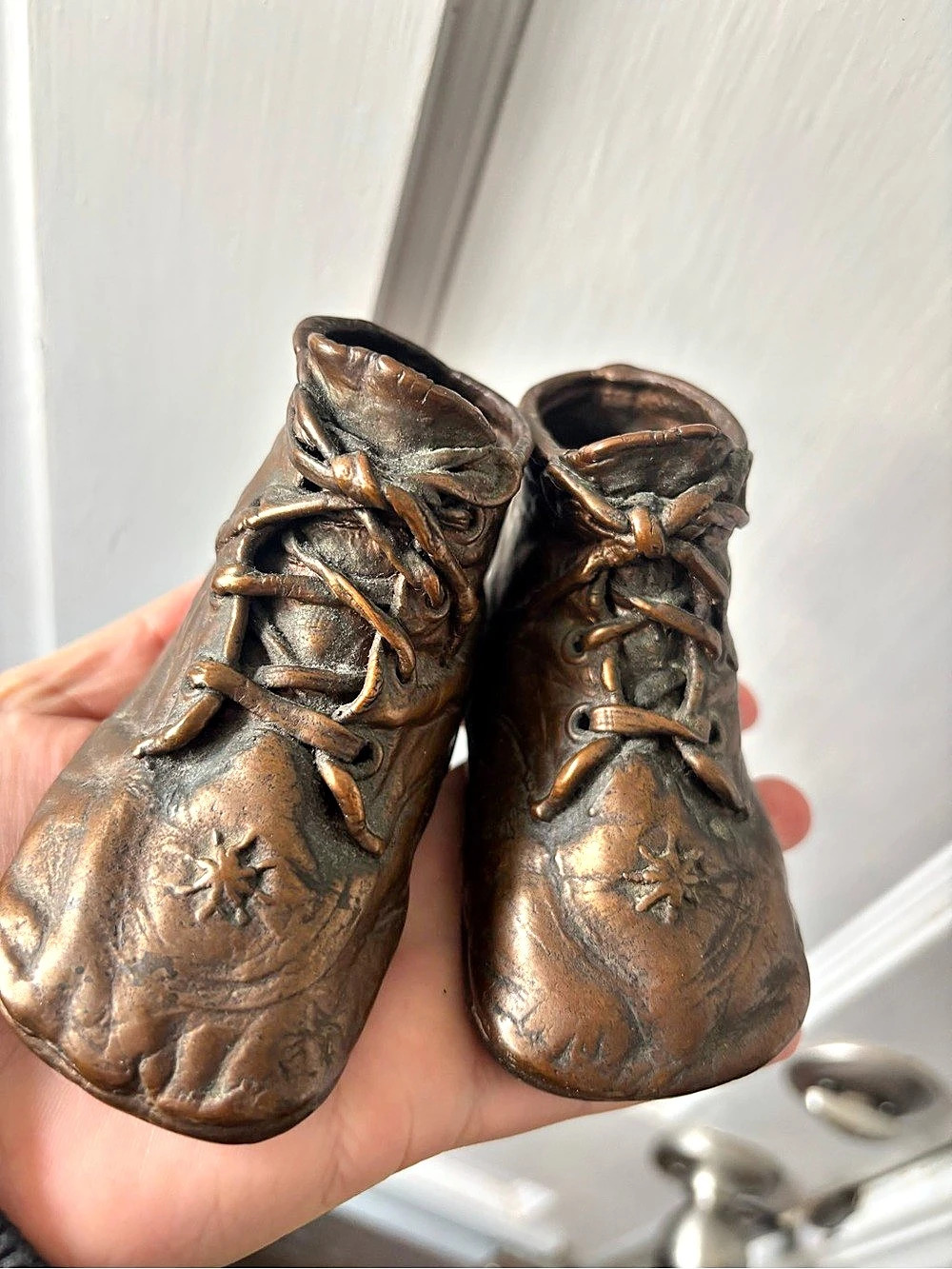 Vintage pair of bronze/copper dipped baby shoes